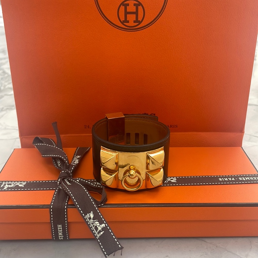 100% authentic Hermes CDC Collier de Chien bracelet black gold small